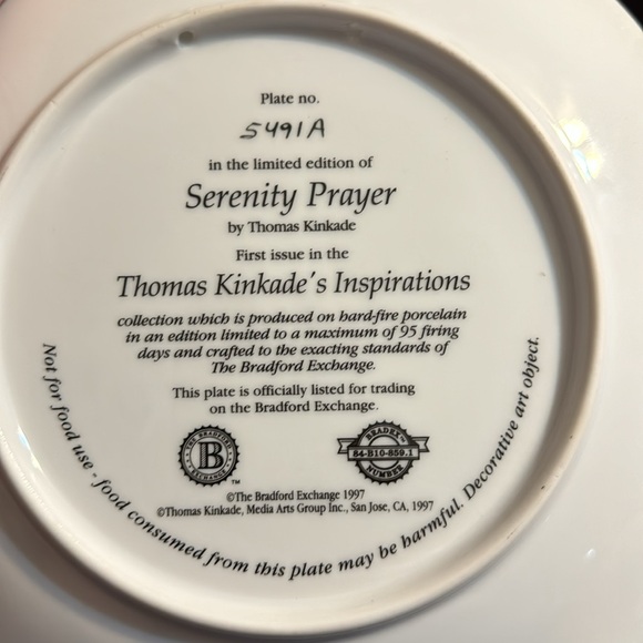 Vintage 1997 Thomas Kincade Serenity Prayer Collectible Ceramic Plate - Picture 7 of 9